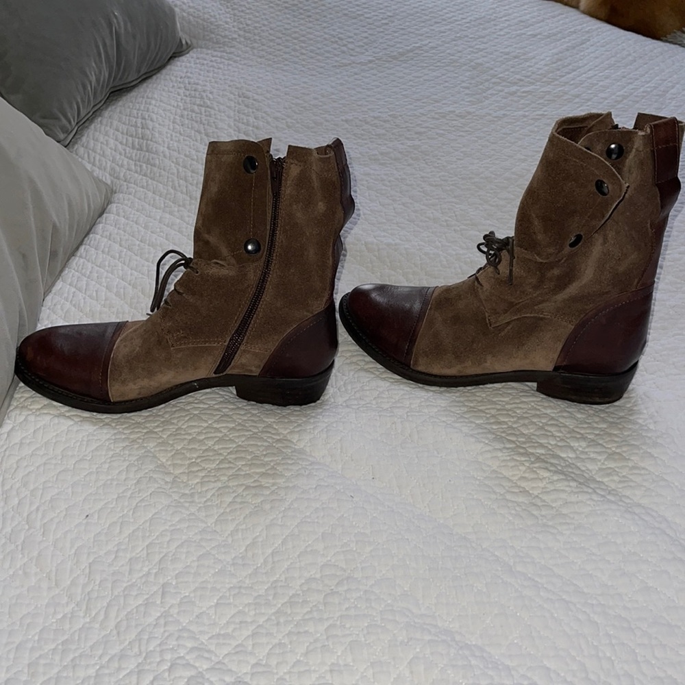 Italian leather and suede ankle boots.
